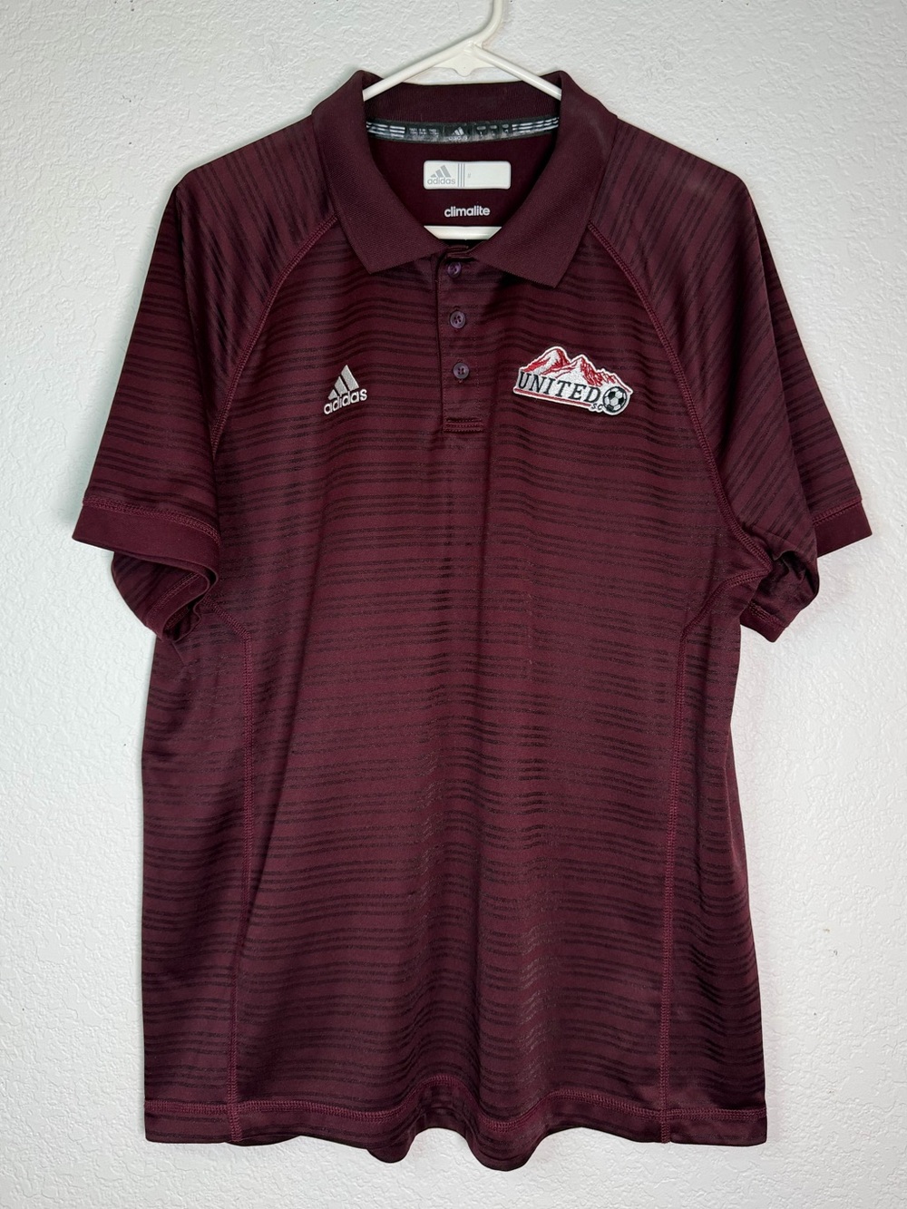 adidas Men's Striped Maroon United Climalite‎ Polo, Size L